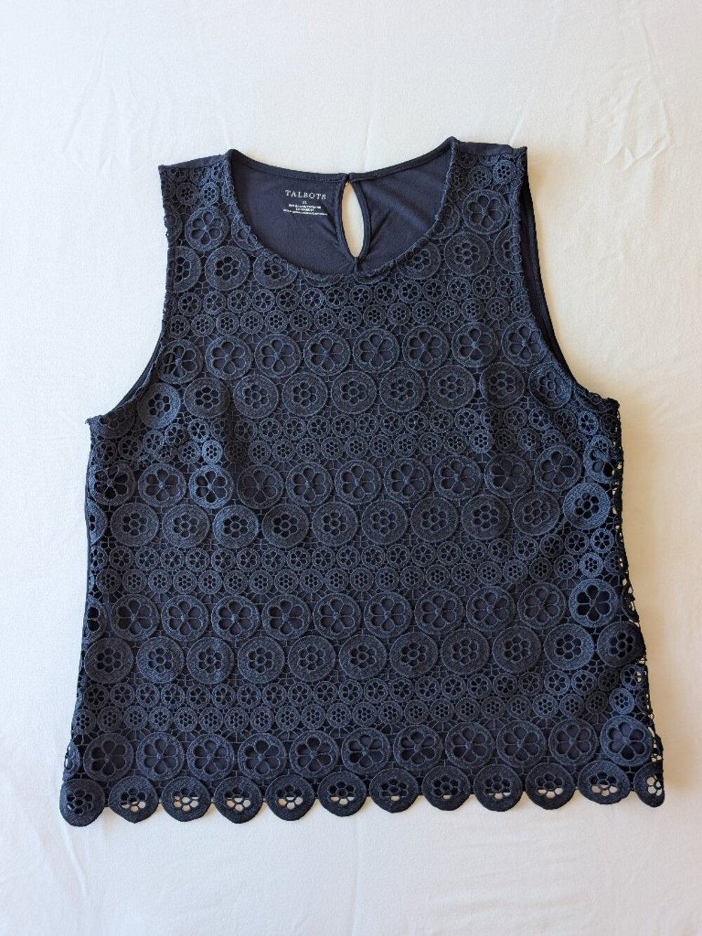 Talbots Navy Geometric Lace Sleeveless Blouse